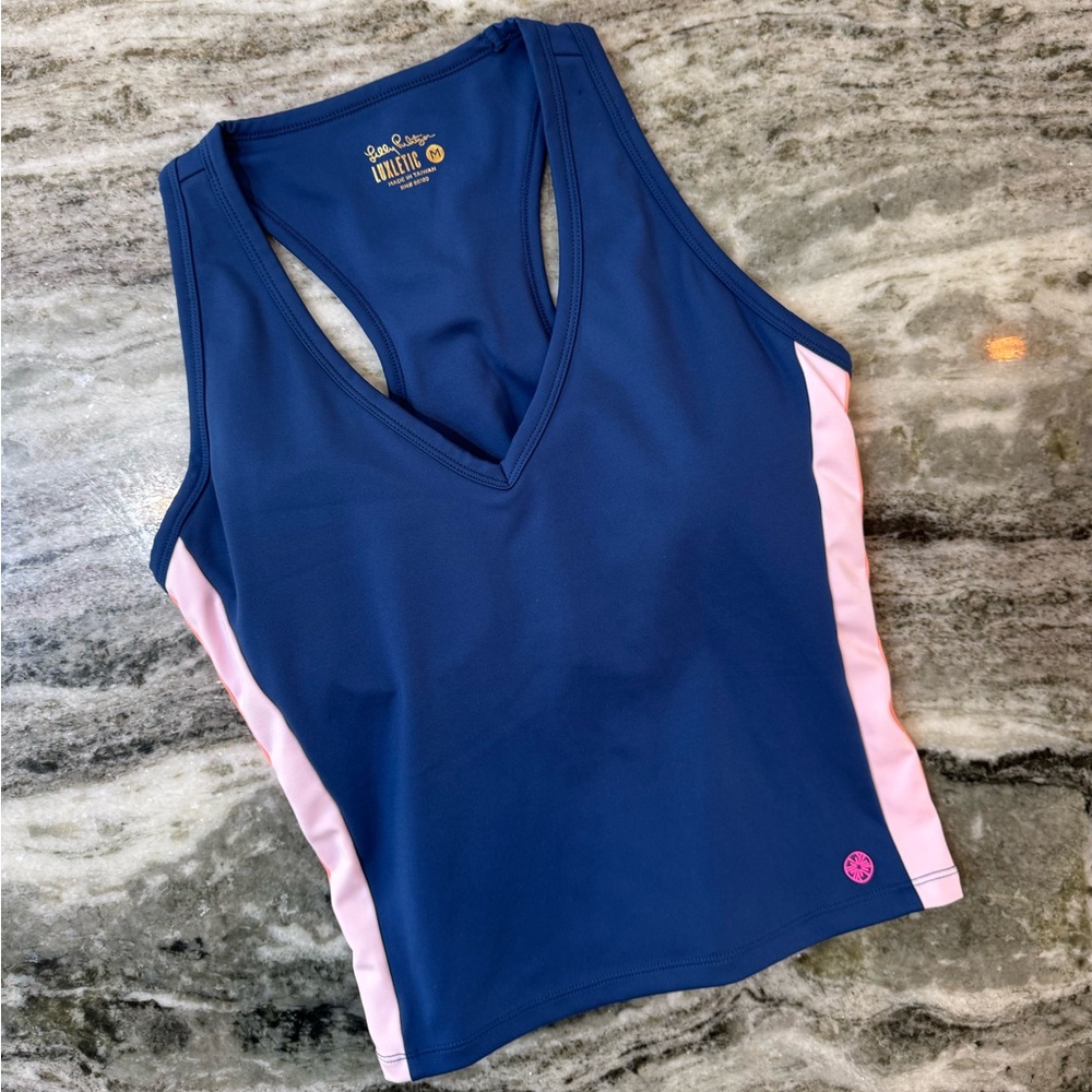 Lilly Pulitzer Luxletic Vanti Bra Tank Top Blue with Pink and Orange Stripes - Picture 2 of 8